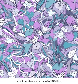 Tropical seamless pattern with peruvian lilies.