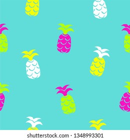 Tropical seamless pattern with pineapples. Neon color.  Vector illustration