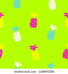 Tropical seamless pattern with pineapples. Neon color.  Vector illustration