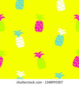 Tropical seamless pattern with pineapples. Neon color.  Vector illustration