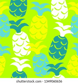 Tropical seamless pattern with pineapples. Neon color. Vector illustration.