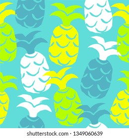 Tropical seamless pattern with pineapples. Neon color. Vector illustration.