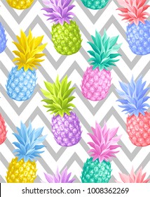 Tropical seamless pattern with pineapples. Vector illustration.