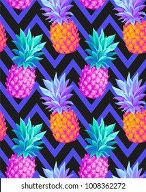 Tropical seamless pattern with pineapples. Vector illustration.