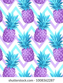 Tropical seamless pattern with pineapples. Vector illustration.