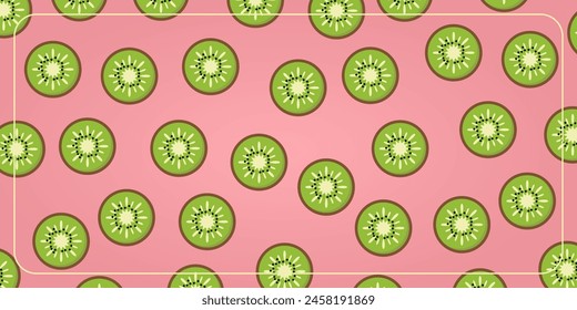 tropical seamless pattern pink background with kiwi fruit icons. design for banner, poster, greeting card, social media.