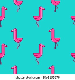 Tropical seamless pattern with pink flamingos. Design for fabric, wallpaper, textile and decor.