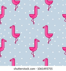 Tropical seamless pattern with pink flamingos. Design for fabric, wallpaper, textile and decor.