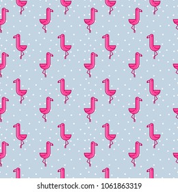 Tropical seamless pattern with pink flamingos. Design for fabric, wallpaper, textile and decor.