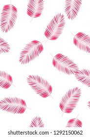 Tropical seamless pattern with pink palm leaves. Exotic leaves.