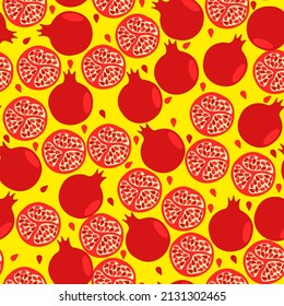 Tropical seamless pattern with pomegranate. Trendy design for wrapping paper, wallpaper, banners, postcard. Modern background with tropical fruits.