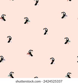 Tropical seamless pattern print.Toucan drawing with palm tree seamless pattern.Fun t-shirt design.