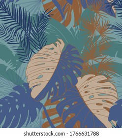 tropical seamless pattern of railway surface design print for fabric stationery and wallpaper in blue and green