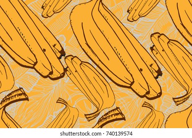 Tropical seamless pattern. Ripe juice fruits. Hand drawn vector background.