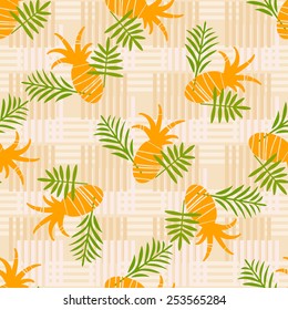 Tropical seamless pattern with silhouettes fruits pineapples, leaves on repeating striped background. Natural print texture. Cloth design. Wallpaper, wrapping