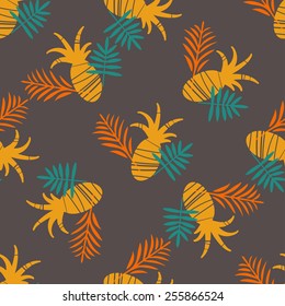 Tropical seamless pattern with silhouettes fruits pineapples, leaves. Natural print texture background. Cloth design. Wallpaper, wrapping