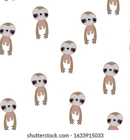 Tropical seamless pattern with sloths animal. Baby animal illustration for kids. Child drawing style. Design for fabric, wallpaper, textile and décor.