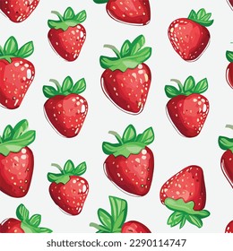 tropical seamless pattern with strawberry. Tasty fruit fresh colorful sketch illustration isolated on white background