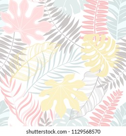 Tropical seamless pattern. Summer colorful background. Jungle leaves. Vector illustration.