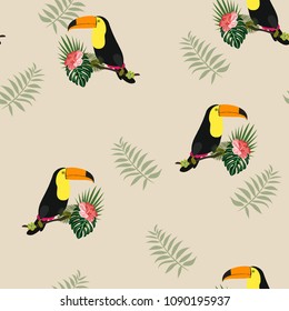 Tropical seamless pattern with toucan.