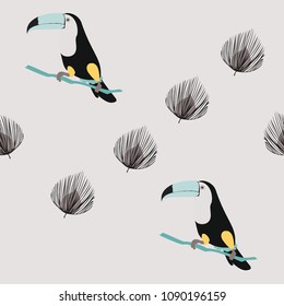 Tropical seamless pattern with toucan.