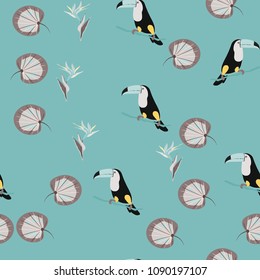 Tropical seamless pattern with toucan.