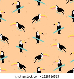 Tropical seamless pattern with toucans, exotic. Vector illustration