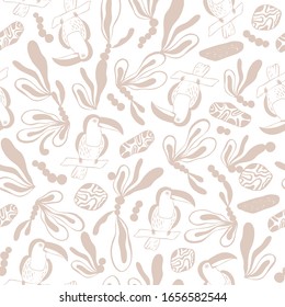 Tropical seamless pattern with toucans. Vector background.