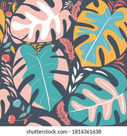 Tropical Seamless pattern with trendy color. A pattern for wallpaper, print, and textille. 