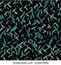 Tropical seamless pattern. Trendy dark vector texture. Good for fashion print, fabric, wallpaper or your design. Hand drawing green pastel branches with leaves on black background
