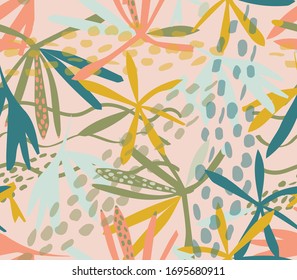 Tropical seamless pattern, vector. Colorful tropical background. Seamless texture with floral ornament for fabric, wallpaper, cover and more