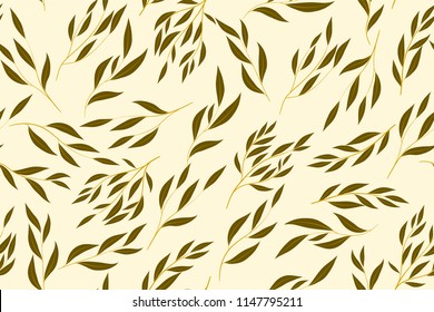 Tropical Seamless Pattern. Vector Eucalyptus Leaves and Beautiful Floral Elements. Botanical Summer Background. Elegant Tropical Seamless Pattern for Wedding Design, Print, Textile, Fabric, Wrapping.