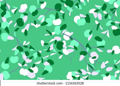 Tropical Seamless Pattern. Vector Eucalyptus Leaves and Beautiful Floral Elements. Botanical Summer Background. Elegant Tropical Seamless Pattern for Wedding Design, Print, Textile, Fabric, Wrapping.