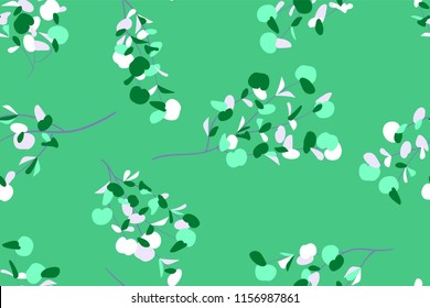 Tropical Seamless Pattern. Vector Eucalyptus Leaves and Beautiful Floral Elements. Botanical Summer Background. Elegant Tropical Seamless Pattern for Wedding Design, Print, Textile, Fabric, Wrapping.