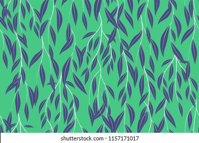 Tropical Seamless Pattern. Vector Eucalyptus Leaves and Beautiful Floral Elements. Botanical Summer Background. Elegant Tropical Seamless Pattern for Wedding Design, Print, Textile, Fabric, Wrapping.