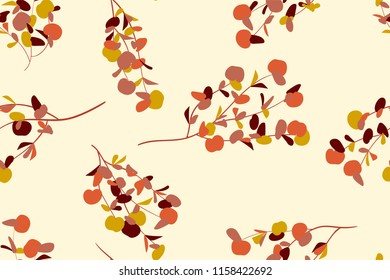 Tropical Seamless Pattern. Vector Eucalyptus Leaves and Beautiful Floral Elements. Botanical Summer Background. Elegant Tropical Seamless Pattern for Wedding Design, Print, Textile, Fabric, Wrapping.