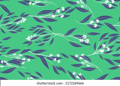 Tropical Seamless Pattern. Vector Eucalyptus Leaves and Beautiful Floral Elements. Botanical Summer Background. Elegant Tropical Seamless Pattern for Wedding Design, Print, Textile, Fabric, Wrapping.