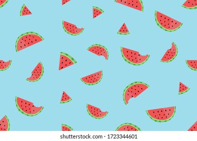 Tropical seamless pattern with watermelon. Fruit repeated background. Vector bright for fabric , print or wallpaper