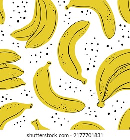 Tropical seamless pattern with yellow fruits banana. Hand drawn simple bananas pattern on white background. for fabric, drawing labels, print, wallpaper of children's room, fruit background