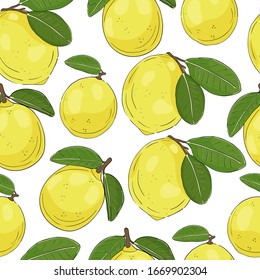 Tropical seamless pattern. Yellow lemon background. Vector design for fabric, cover, wrapping paper.