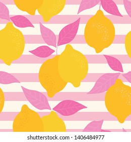 Tropical seamless pattern with yellow lemons. Fruit repeated background. Vector bright print for fabric or wallpaper.