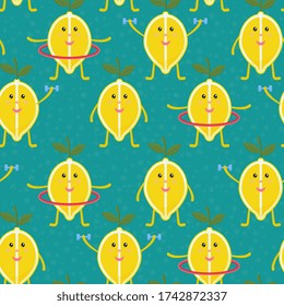 Patrón tropical sin costuras con limones amarillos. Fondo de fruta repetido. Impresión vectorial brillante para tela o papel pintado. Ilustración vectorial.