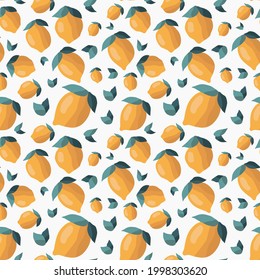 Tropical seamless pattern with yellow lemons. Fruit repeated background. Vector bright print for fabric or wallpaper.