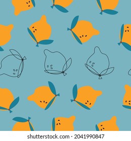 Tropical seamless pattern with yellow lemons. Fruit repeated background. Vector bright print for fabric or wallpaper.