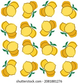 Tropical seamless pattern with yellow lemons. Fruit repeated background