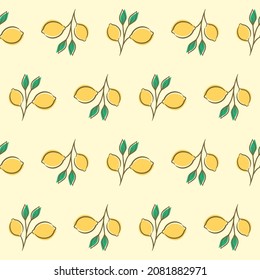 Tropical seamless pattern with yellow lemons. Fruit repeated background