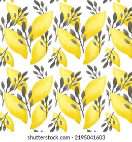 Tropical seamless pattern with yellow lemons. Fruit repeated background. Vector bright print for fabric or wallpaper.