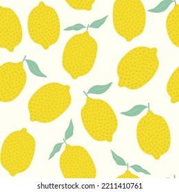 Patrón tropical sin fisuras con limones amarillos en el fondo de bieja. Texturas dibujadas a mano de moda. Patrón de fruta sin fisuras. Diseño de papel, cubierta, tela, decoración de cocina, ropa de cama