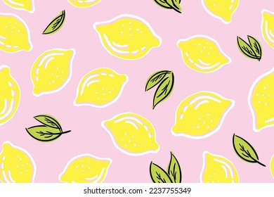 Tropical seamless pattern with yellow lemons. Fruit repeated background. Vector bright print for fabric or wallpaper.