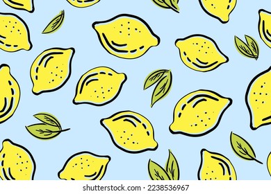 Tropical seamless pattern with yellow lemons. Fruit repeated background. Vector bright print for fabric or wallpaper.